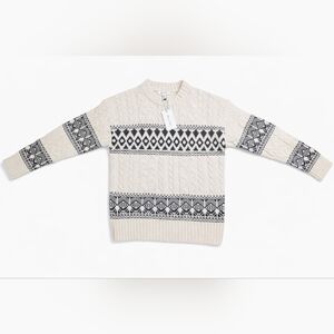 NWT Line & Dot Women’s Cable Knit Sweater XS Cream Fair Isle Winter